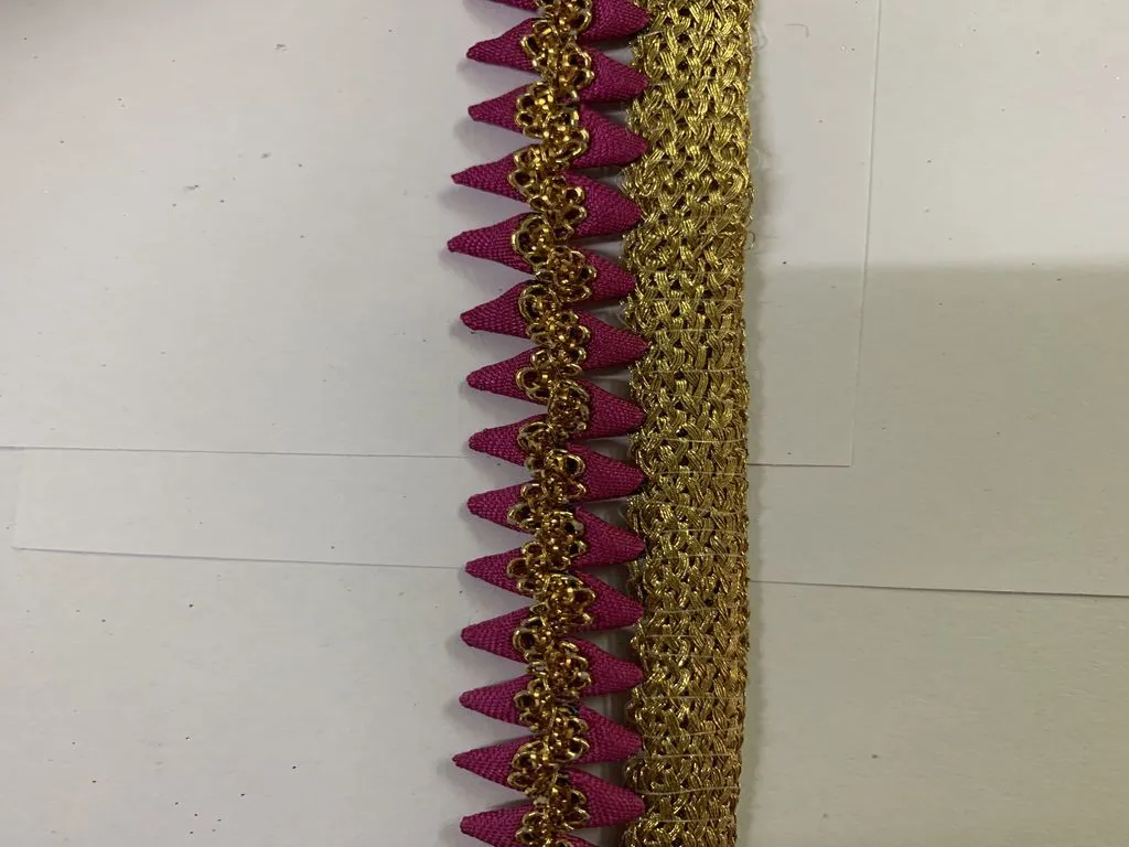 1 Metre Magenta Golden Triangle Zari Work Lace Border