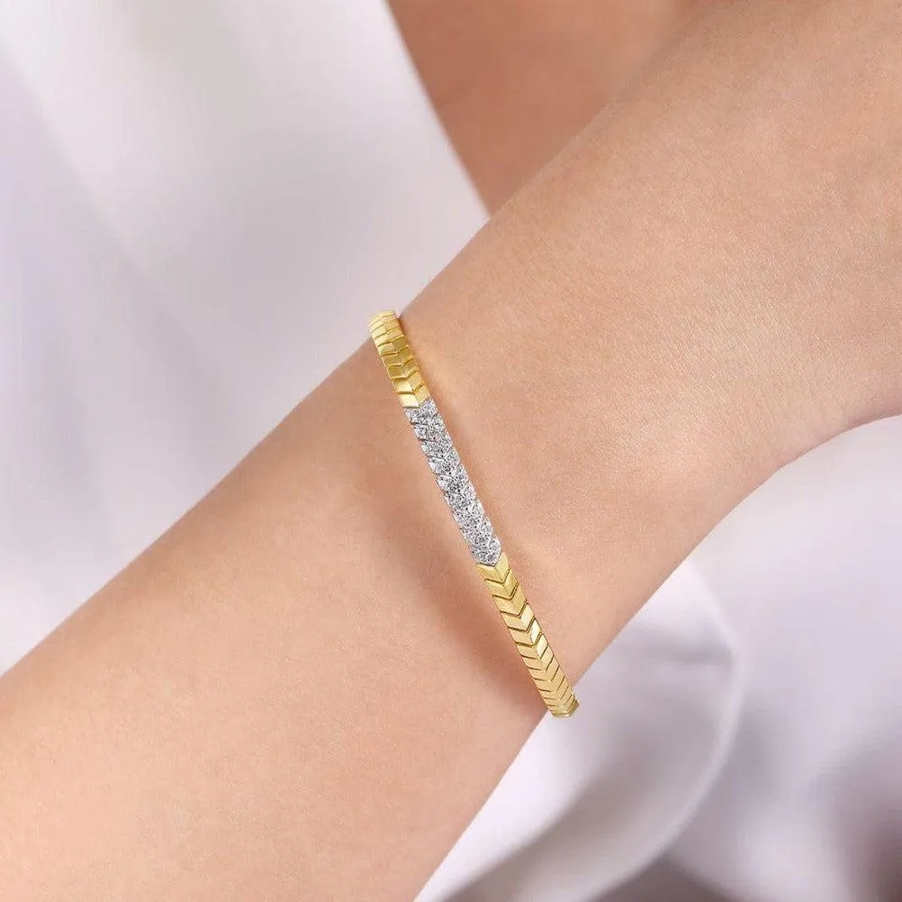 14k Gold Chevron Cuff With Diamonds