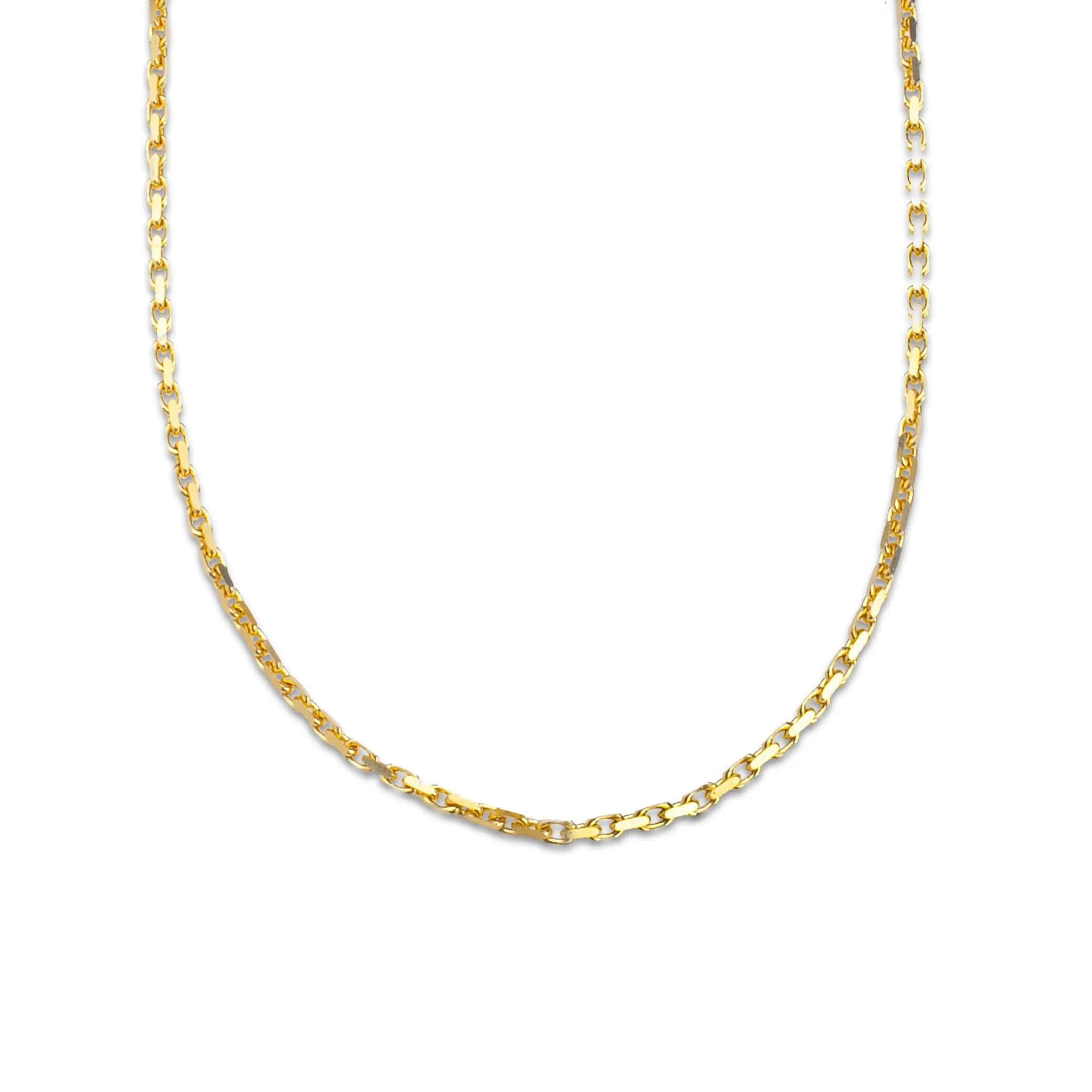 14K Solid Small Box Link Chain Necklace 2mm