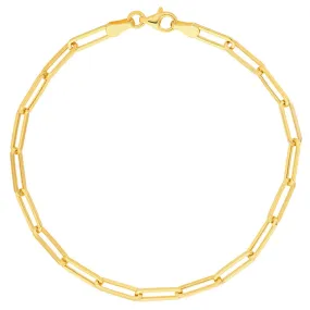 14K Yellow Gold, White Gold or Rose Gold 3.80mm Hollow Paperclip Chain Bracelets with Pear Lobster Lock