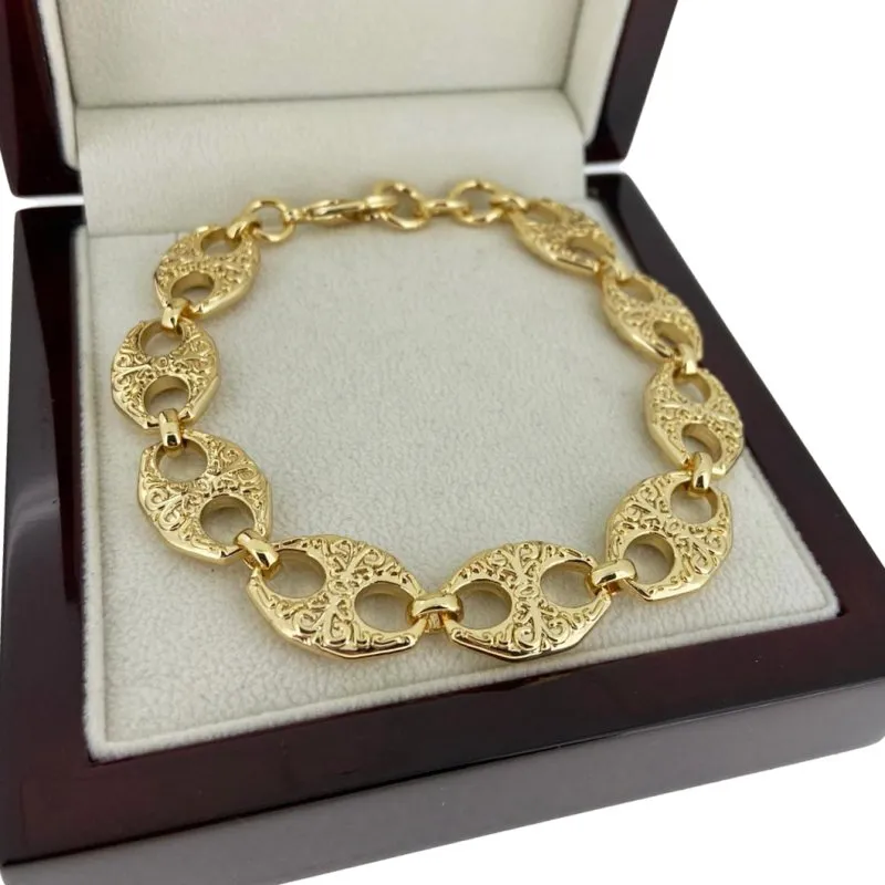 14mm Gold Gypsy Belcher Link Mariner Bracelet 8/9 Inch