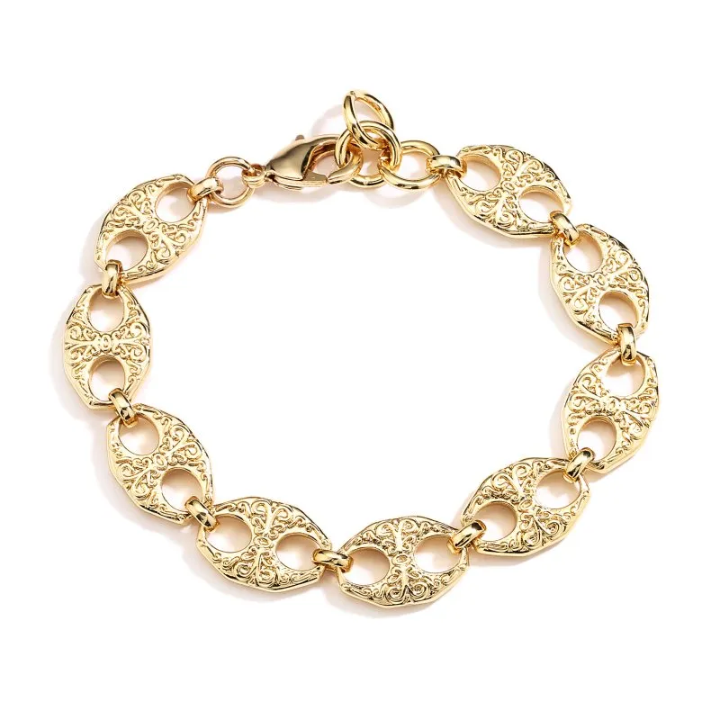 14mm Gold Gypsy Belcher Link Mariner Bracelet 8/9 Inch