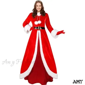 Amy Fashion - Christmas Velvet Hooded Outfit Red Gloves Deluxe Classic Costume