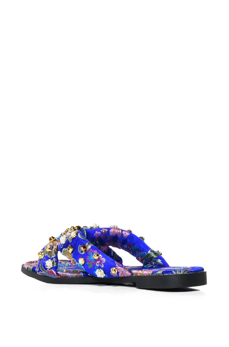 AZALEA WANG EMBELLISHED FLIP FLOP SANDAL IN BLUE