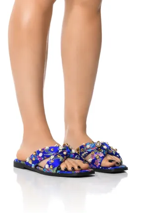 AZALEA WANG EMBELLISHED FLIP FLOP SANDAL IN BLUE