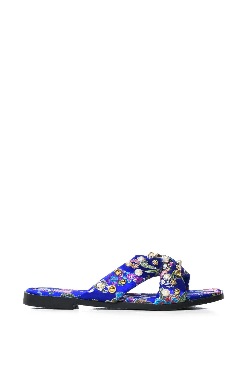 AZALEA WANG EMBELLISHED FLIP FLOP SANDAL IN BLUE