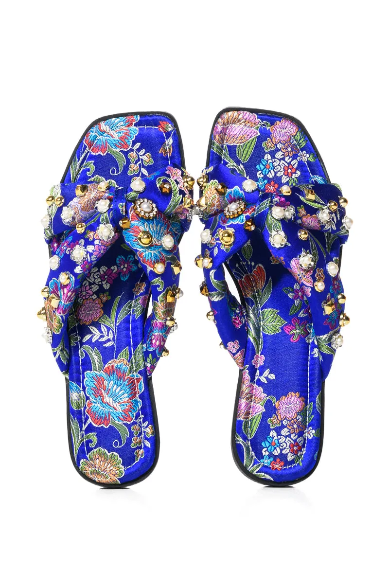 AZALEA WANG EMBELLISHED FLIP FLOP SANDAL IN BLUE