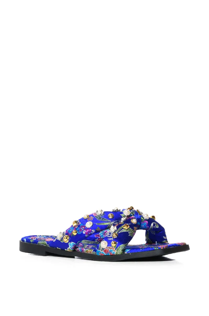 AZALEA WANG EMBELLISHED FLIP FLOP SANDAL IN BLUE