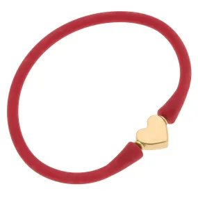 Bali 24K Gold Plated Heart Bead Silicone Bracelet in Red