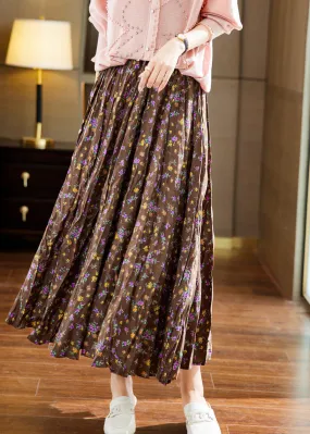 Beautiful Coffee Print Elastic Waist Chiffon Maxi Skirts Summer LY6213