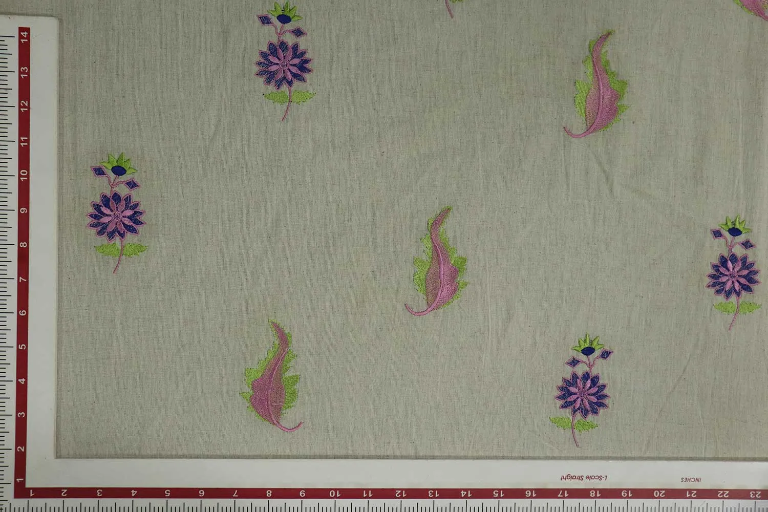 Beige Motifs Cotton Flax Fabric