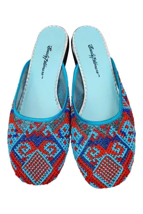 BEVERLEY FELDMAN Frankie & Baby 'On The Road To China' Blue Beaded Flats (10 B)