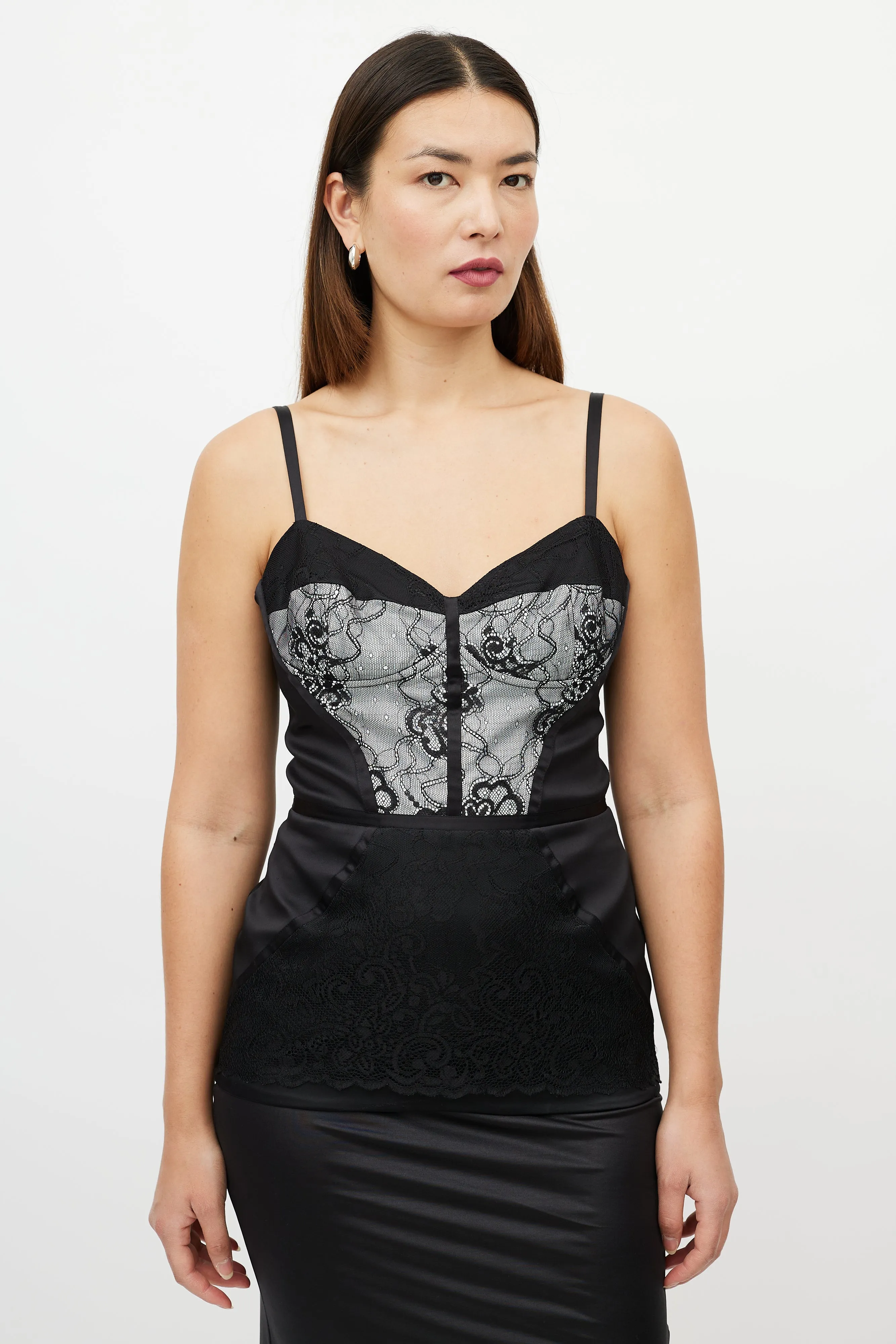 Black & White Satin Lace Bustier Top