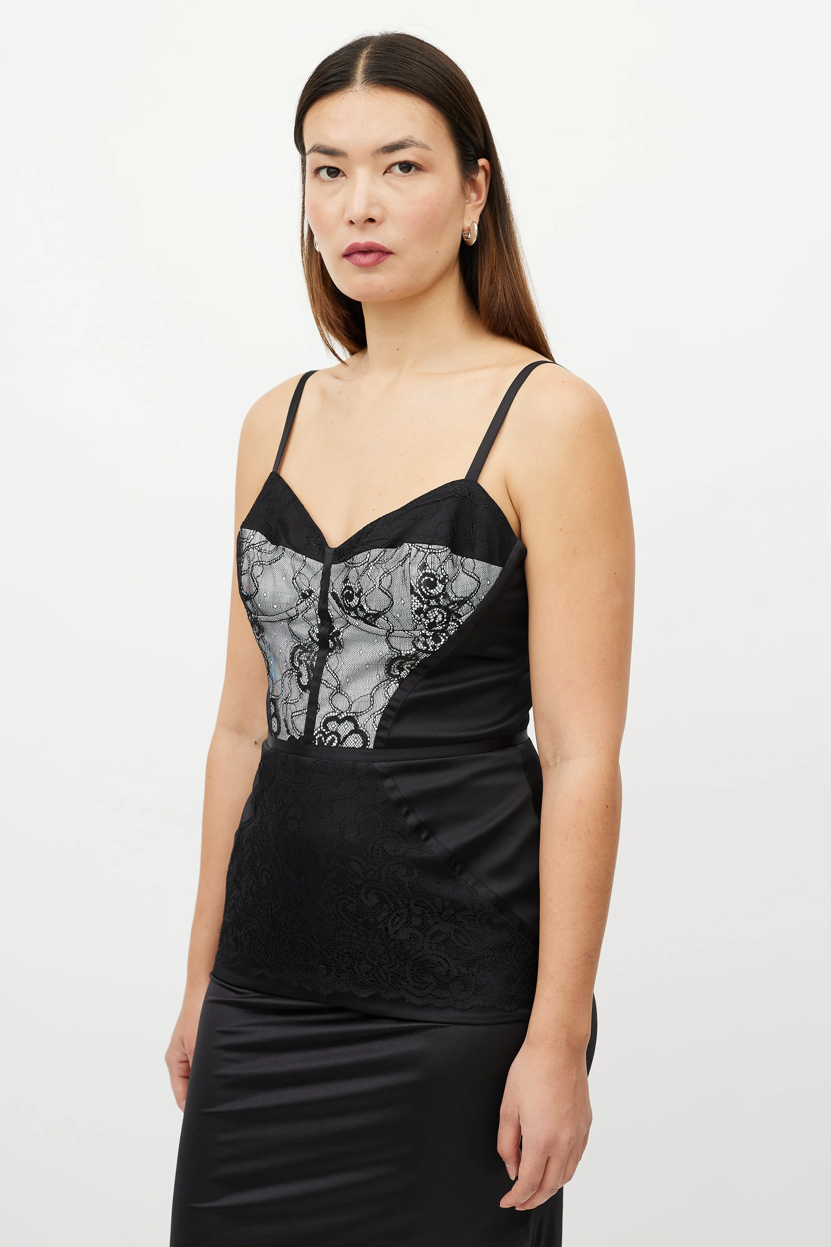 Black & White Satin Lace Bustier Top