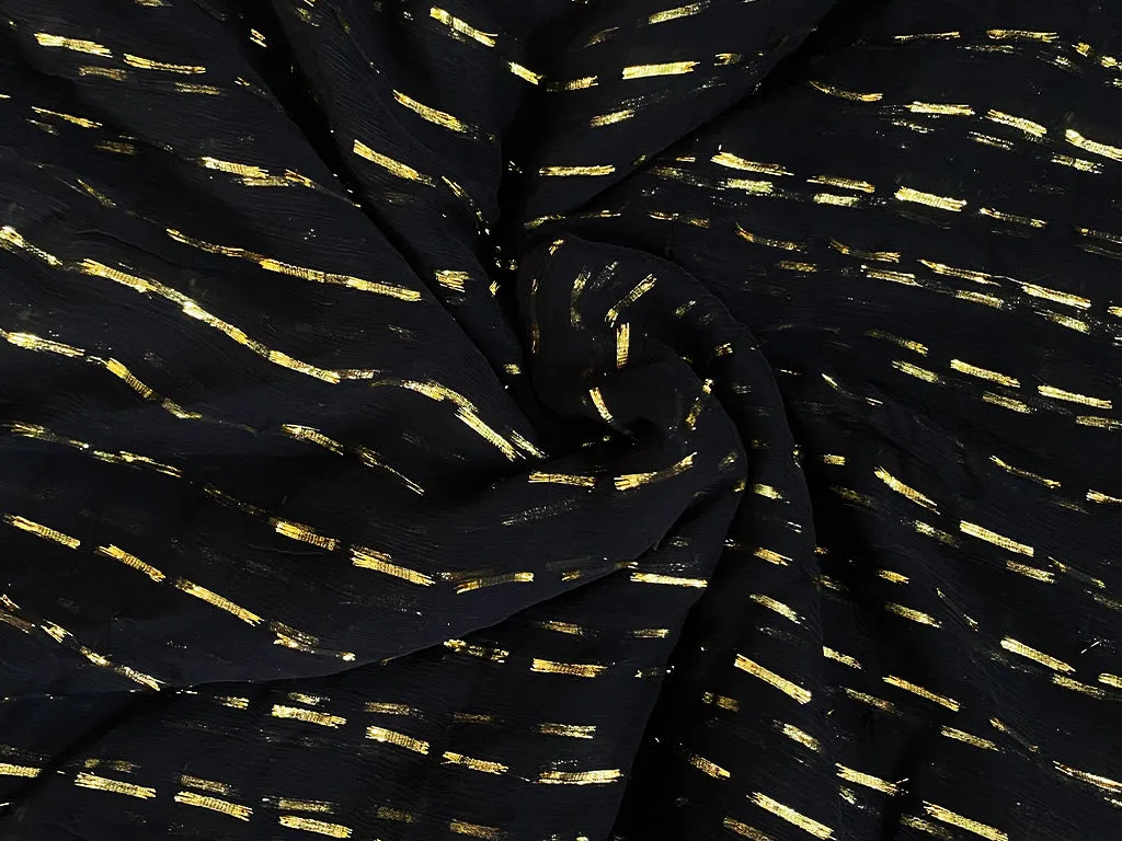 Black Golden Stripes Lurex Chiffon Fabric