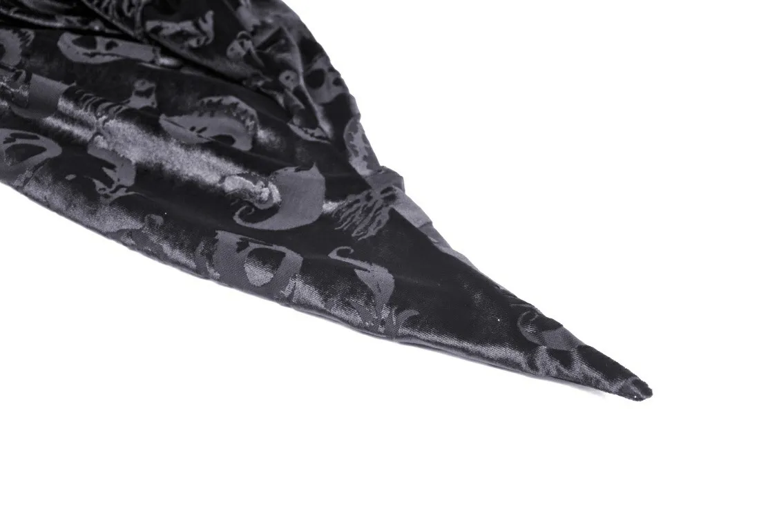 Black Velvet Hooded Cape With Skull Print Design