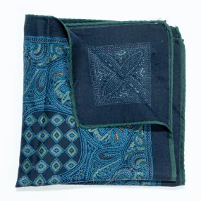 Blue Patterned Pure Silk Twill Pocket Handkerchief