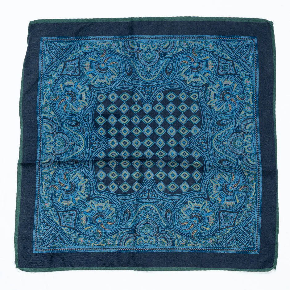 Blue Patterned Pure Silk Twill Pocket Handkerchief