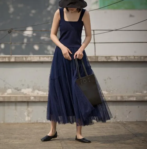 Blue Women Tutu Skirts Long Chiffon Gauze Summer Women Skirts