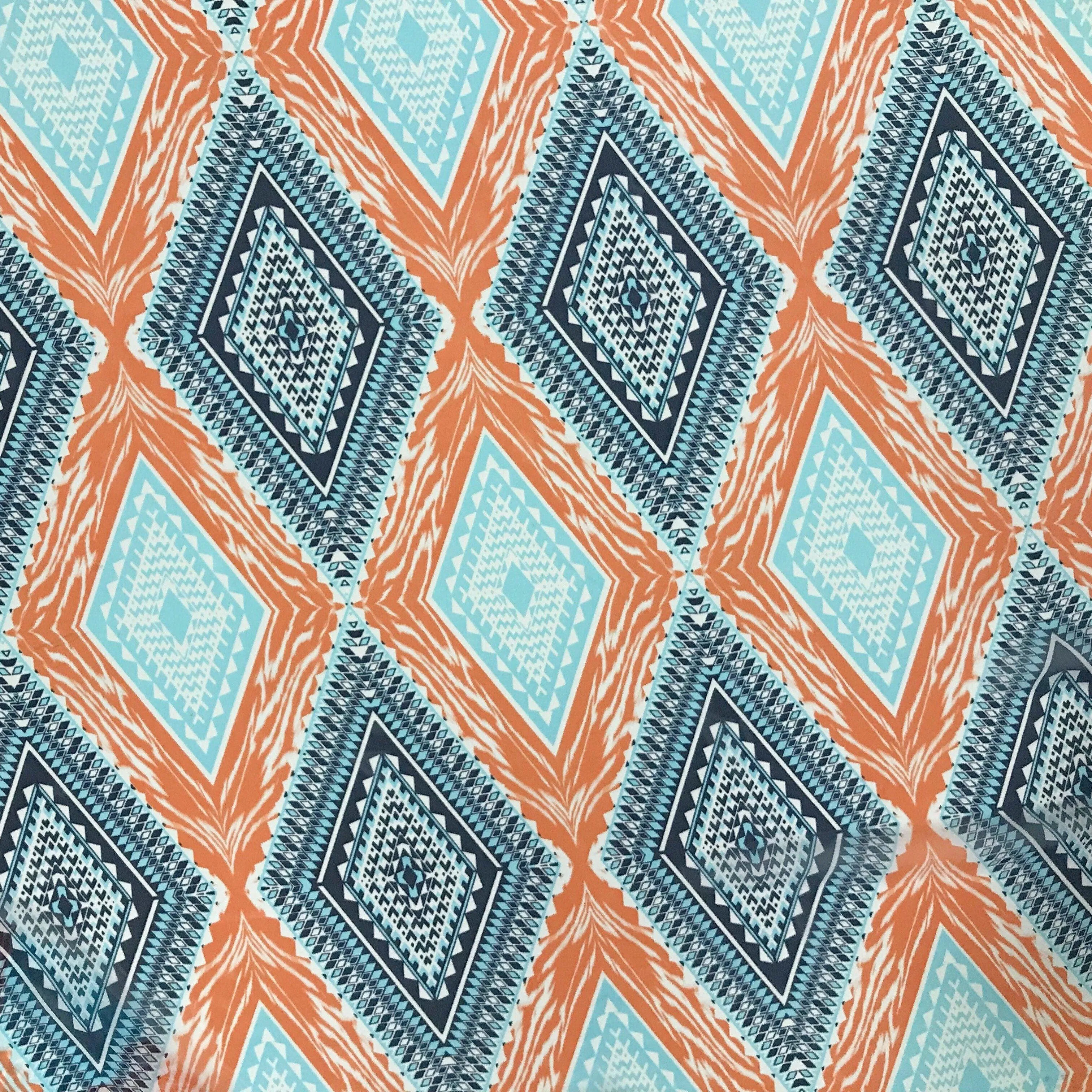 Blue/Orange Geometric Diamonds Chiffon Fabric