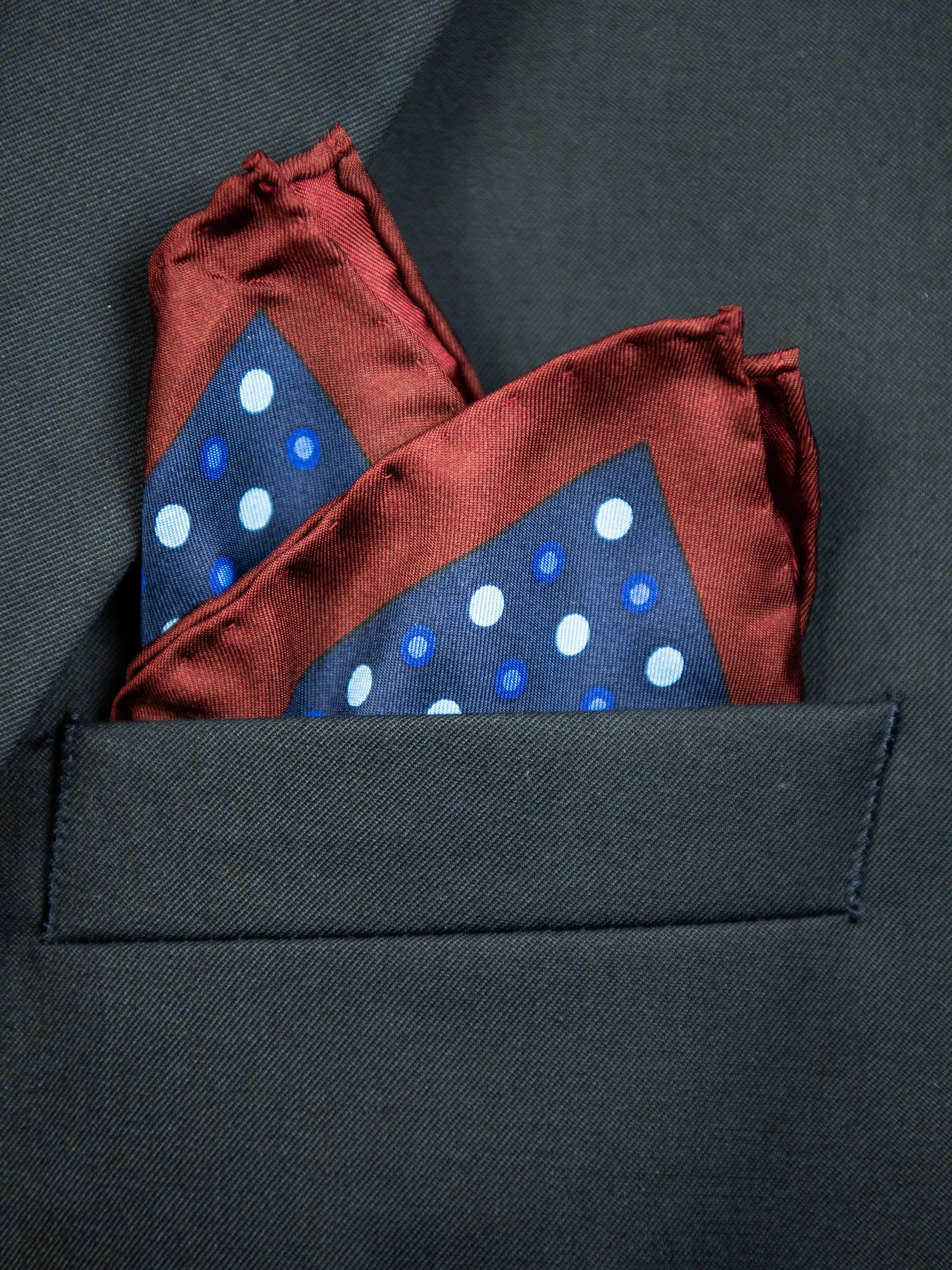 Boy's Pocket Square 31458 Neat - Navy/Burgundy