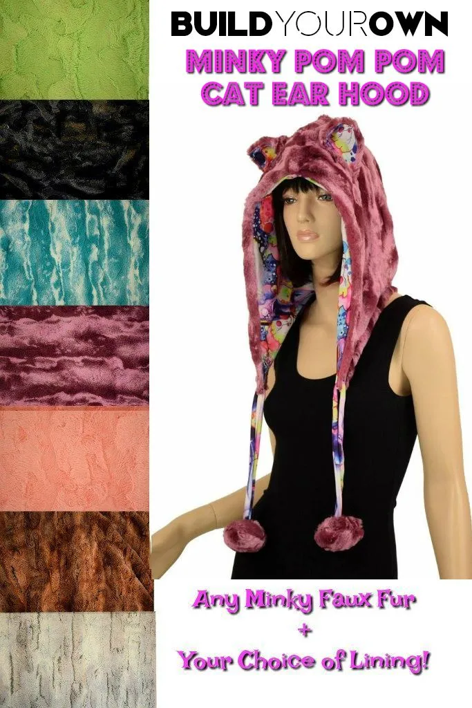 Build Your Own Minky Pom Pom Cat Ear Hood