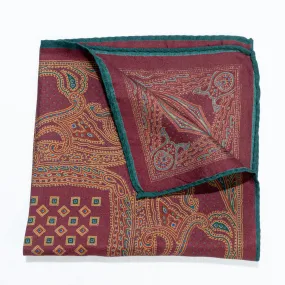 Burgundy Printed Pure Silk Twill Pocket Handkerchief