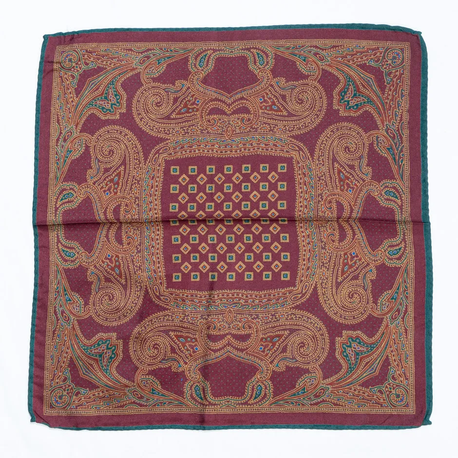 Burgundy Printed Pure Silk Twill Pocket Handkerchief