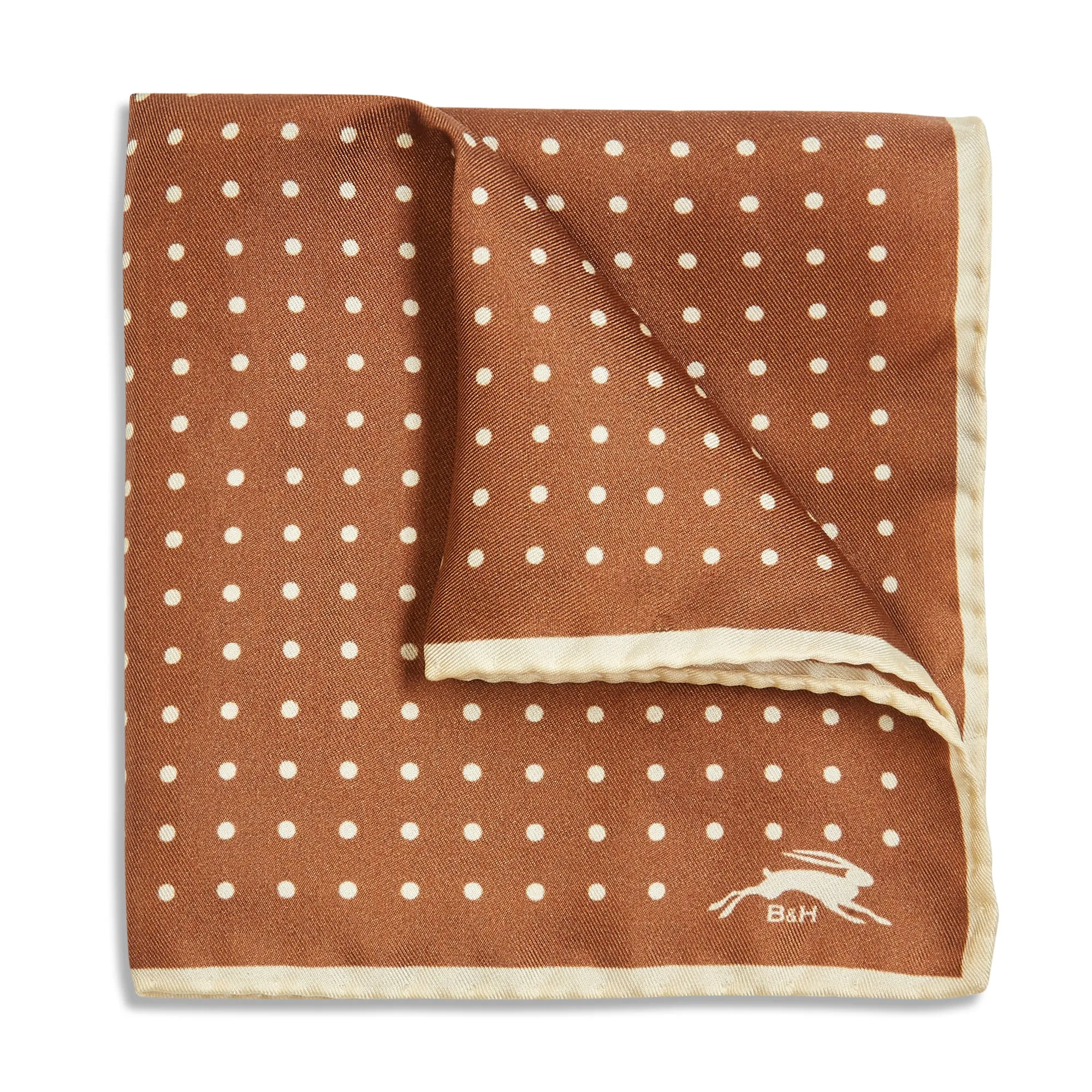 Burrows & Hare Handmade Rolled Silk Brown Polkadot Pocket Hanky