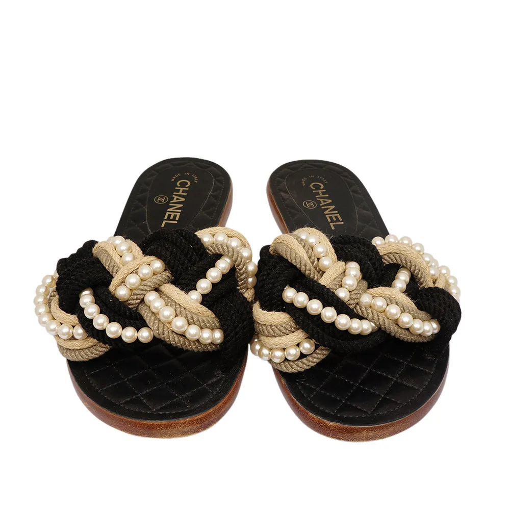 Chanel 2017 Faux Pearl Accents Slipper Slides