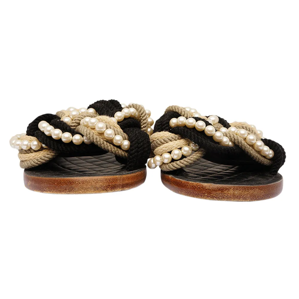 Chanel 2017 Faux Pearl Accents Slipper Slides