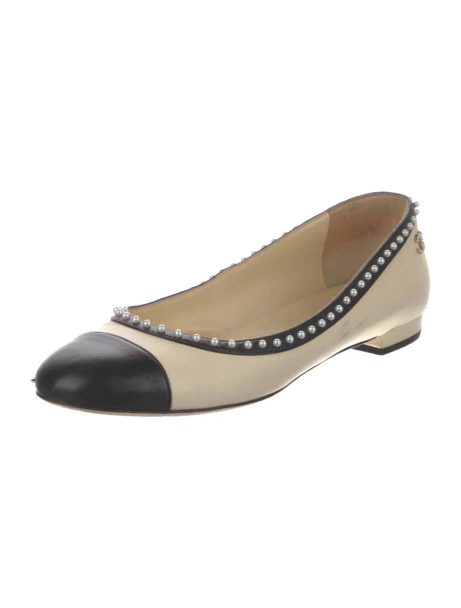 CHANEL CC CAP TOE LEATHER BALLERINA FLATS