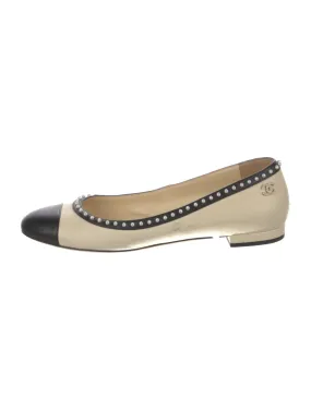 CHANEL CC CAP TOE LEATHER BALLERINA FLATS