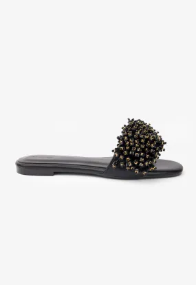 Choice Metallic Beaded Strap Flats Black