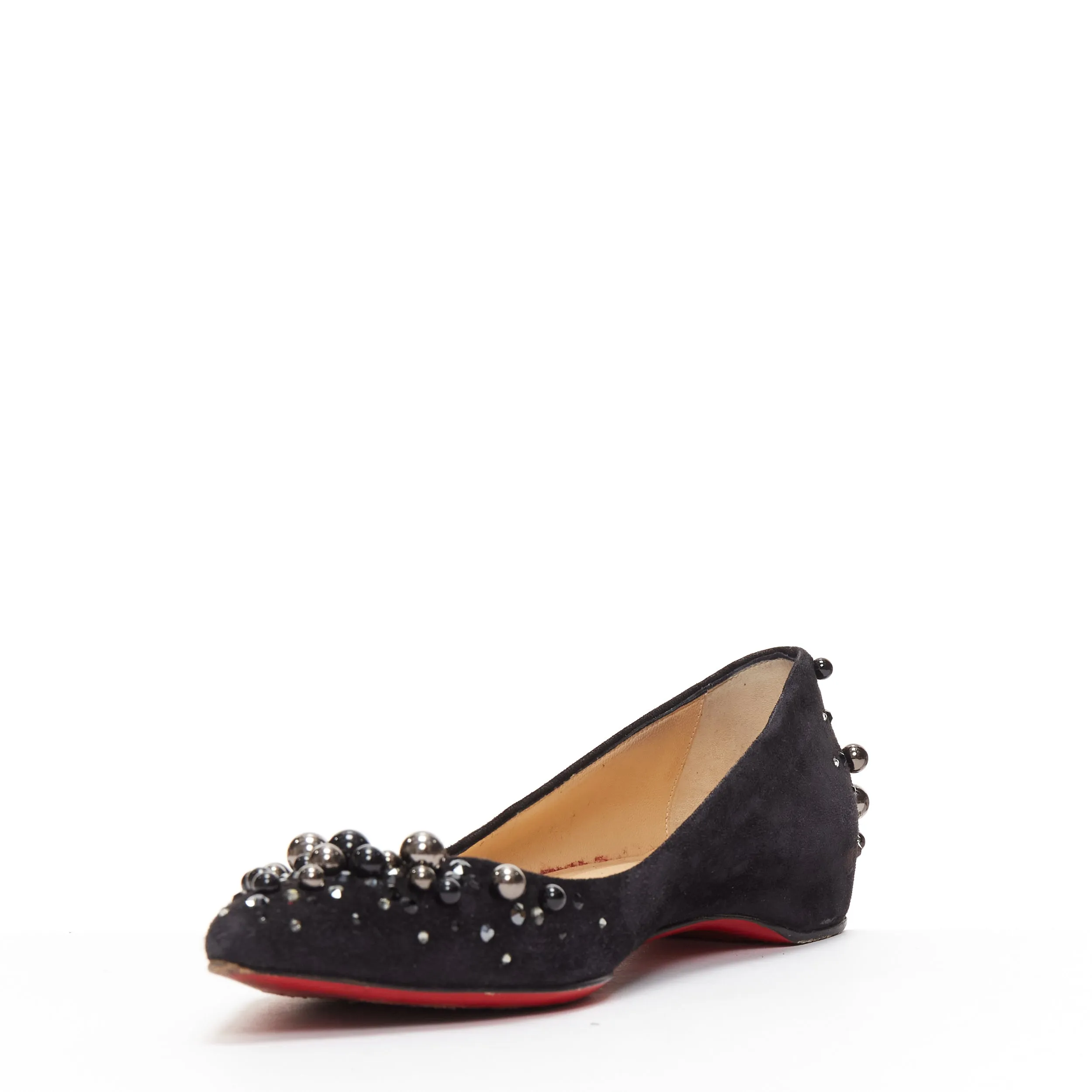 CHRISTIAN LOUBOUTIN Veau Velours black suede beaded embellished flats EU35.5