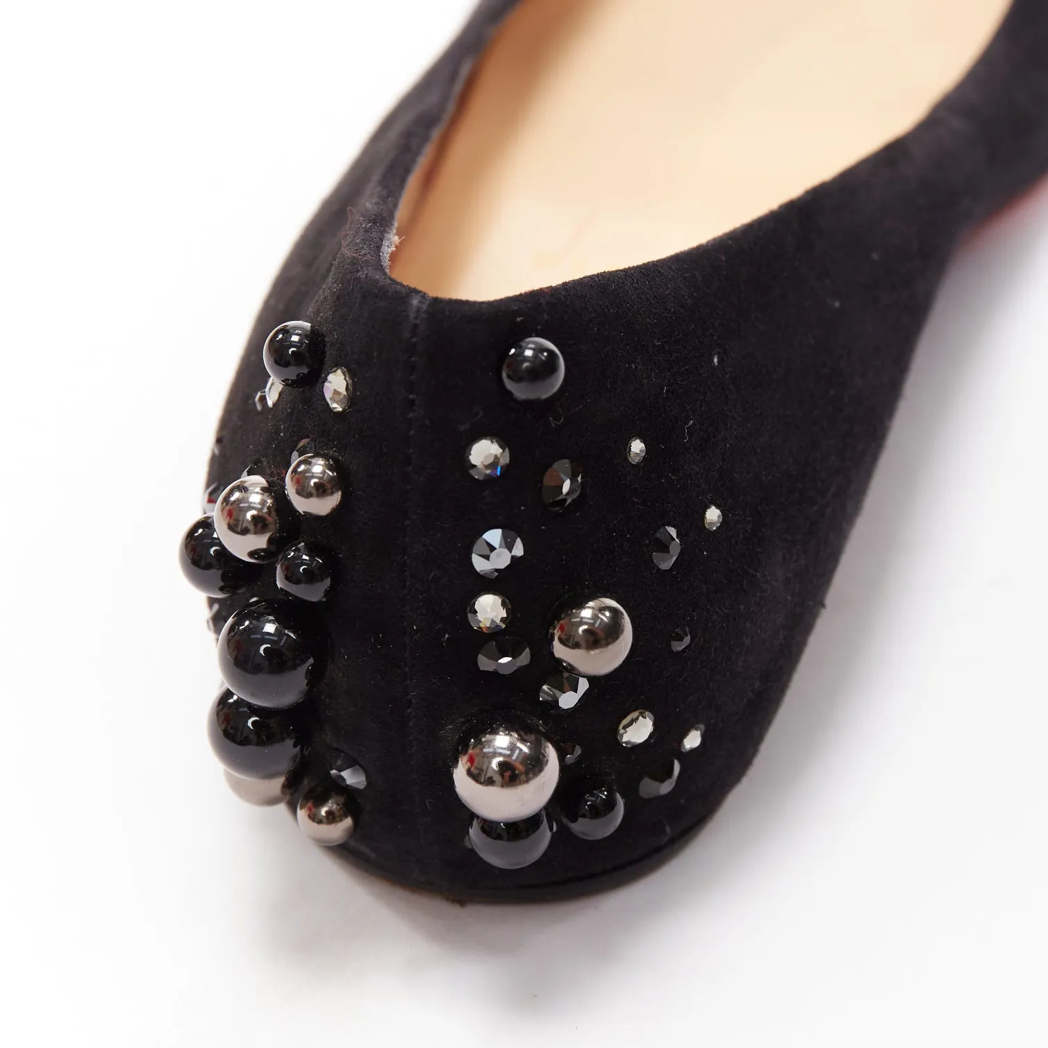 CHRISTIAN LOUBOUTIN Veau Velours black suede beaded embellished flats EU35.5