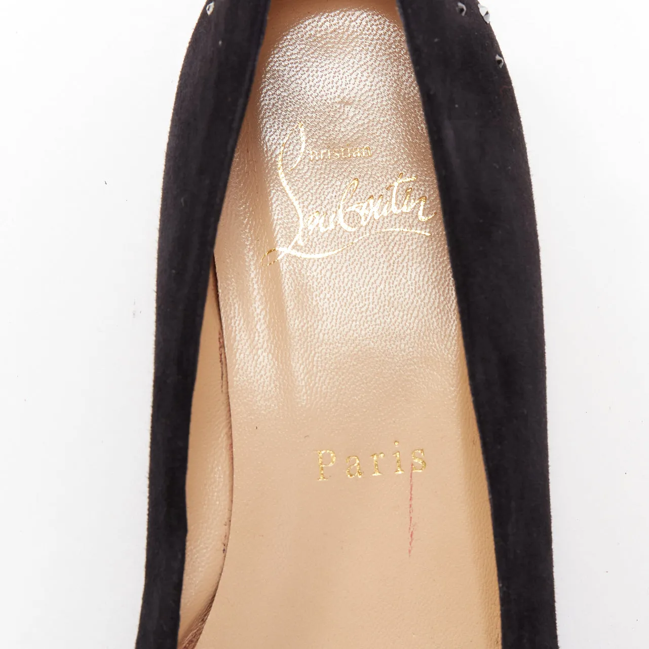 CHRISTIAN LOUBOUTIN Veau Velours black suede beaded embellished flats EU35.5