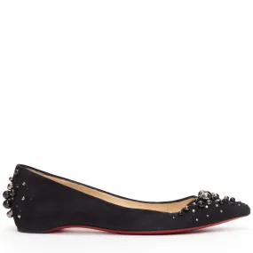 CHRISTIAN LOUBOUTIN Veau Velours black suede beaded embellished flats EU35.5