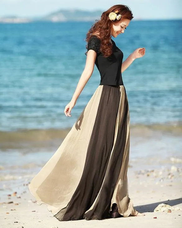 Clearance Bohemia Style Multi-way Strapless Chiffon Long Pleated Beach Skirt