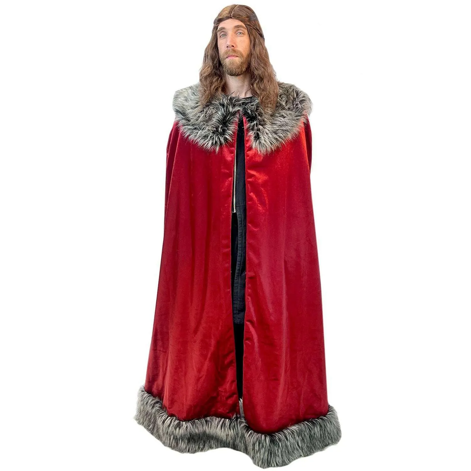 Cloak of Darkness: Red Velvet Cape with Fur Trim