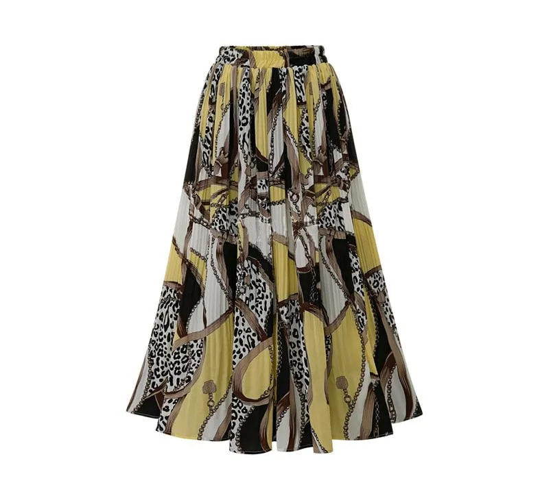 Colorblock Leopard Pattern Stitching Chiffon Elastic Waist Swing Skirt Wholesale