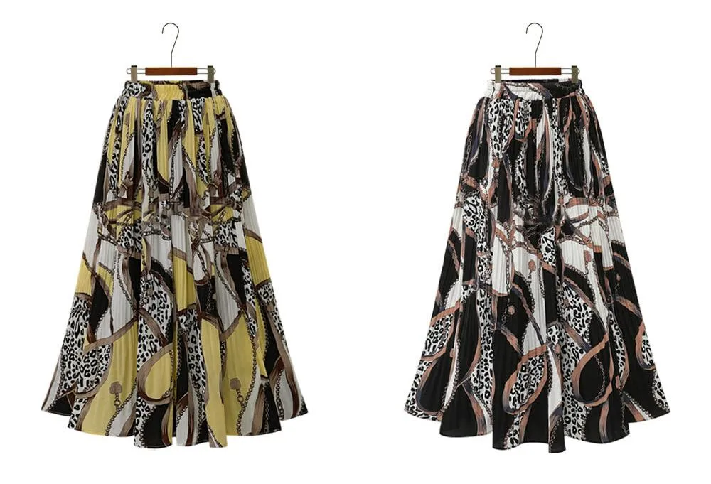 Colorblock Leopard Pattern Stitching Chiffon Elastic Waist Swing Skirt Wholesale