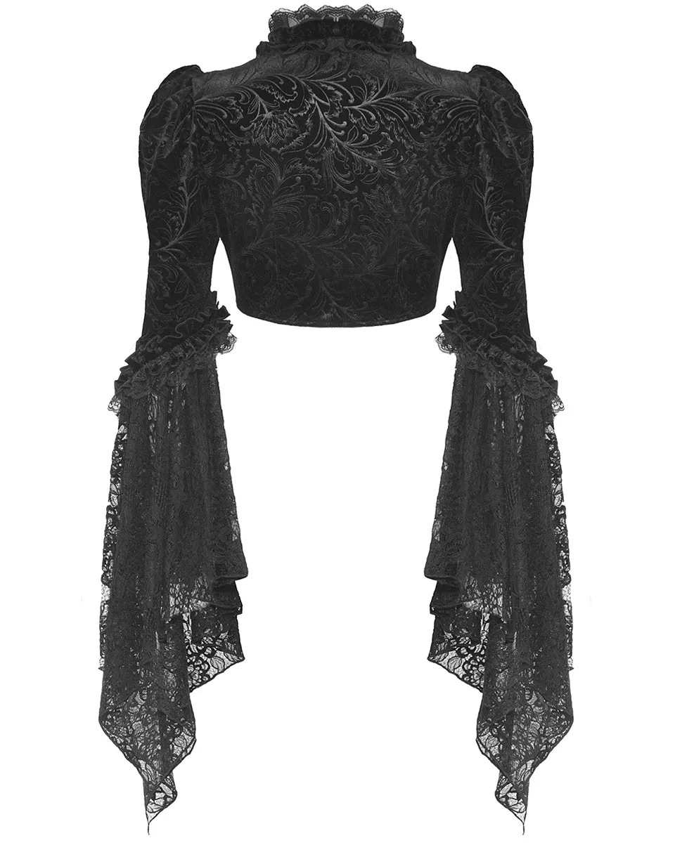 Dark In Love Dark Bohemian Gothic Ivy Velvet Flare-Sleeve Bolero Shrug