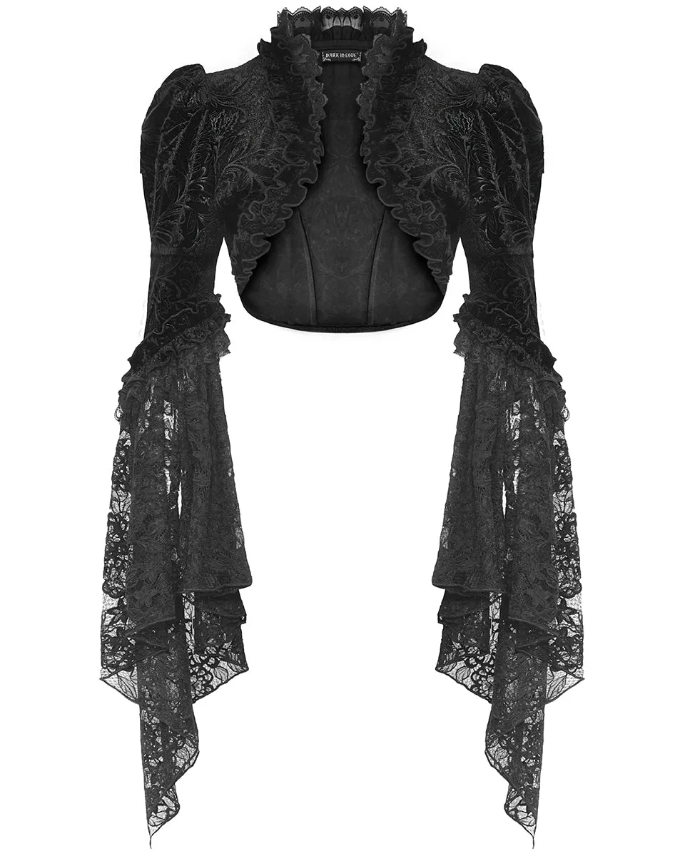 Dark In Love Dark Bohemian Gothic Ivy Velvet Flare-Sleeve Bolero Shrug