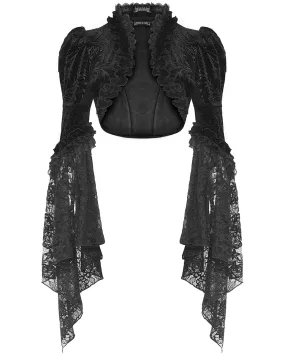 Dark In Love Dark Bohemian Gothic Ivy Velvet Flare-Sleeve Bolero Shrug