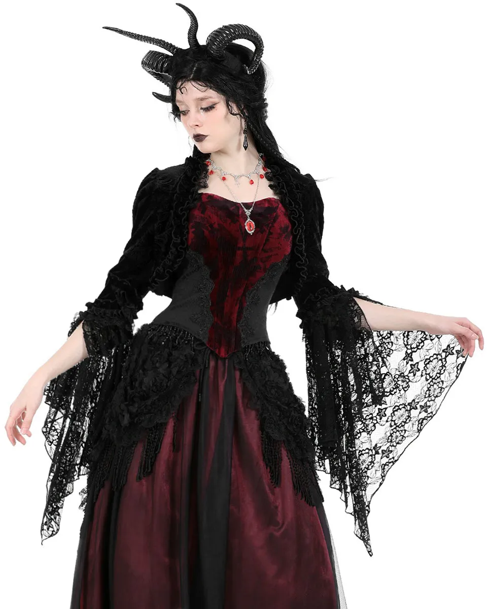 Dark In Love Dark Bohemian Gothic Ivy Velvet Flare-Sleeve Bolero Shrug