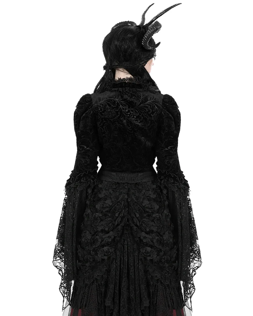 Dark In Love Dark Bohemian Gothic Ivy Velvet Flare-Sleeve Bolero Shrug