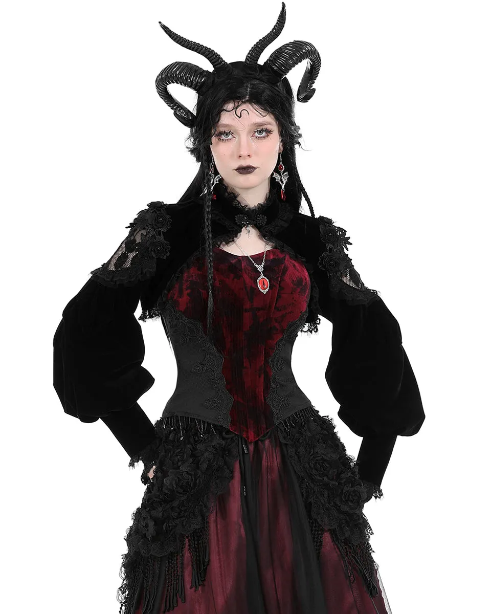 Dark In Love Dark Gothic Princess Rose Velvet & Lace Bolero Shrug