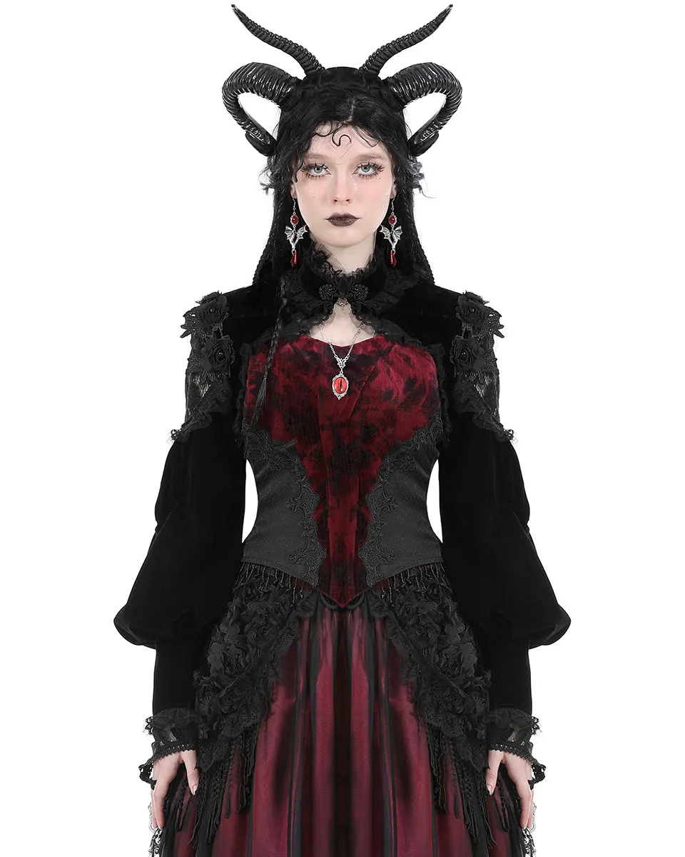 Dark In Love Dark Gothic Princess Rose Velvet & Lace Bolero Shrug