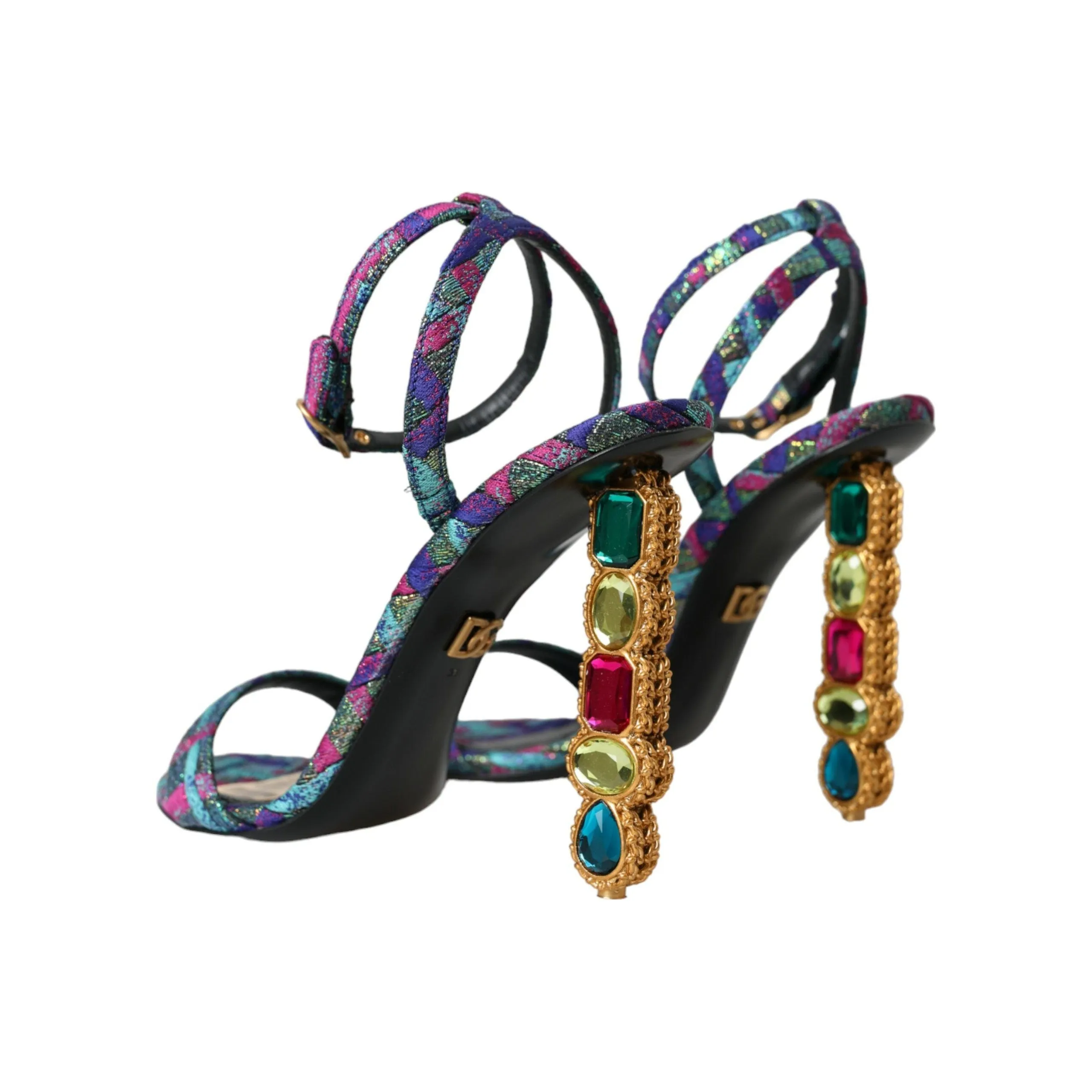 Dolce & Gabbana Multicolor Jacquard Crystals Sandals Shoes